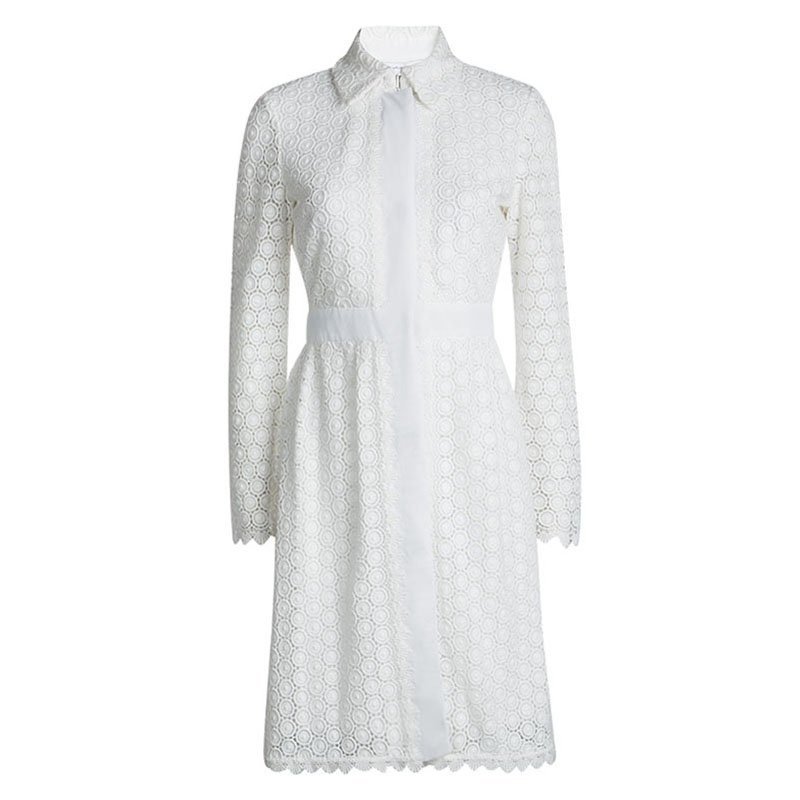 Pre Owned Diane Von Furstenberg White Waldorf Cosmic Lace Cocktail Coat XS