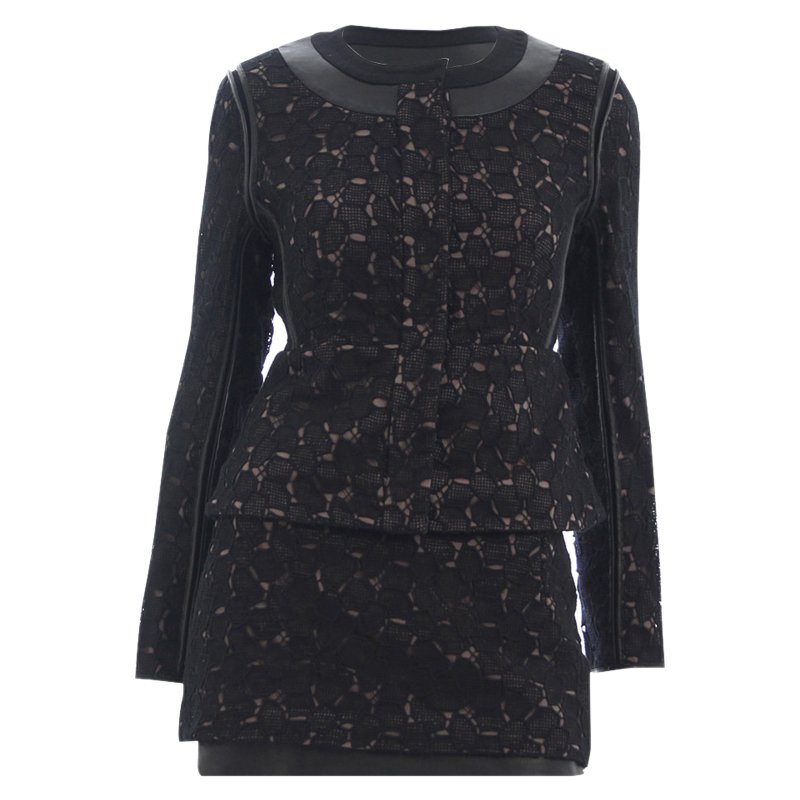Pre Owned Diane Von Furstenberg Black Pebble Lace Skirt Suit