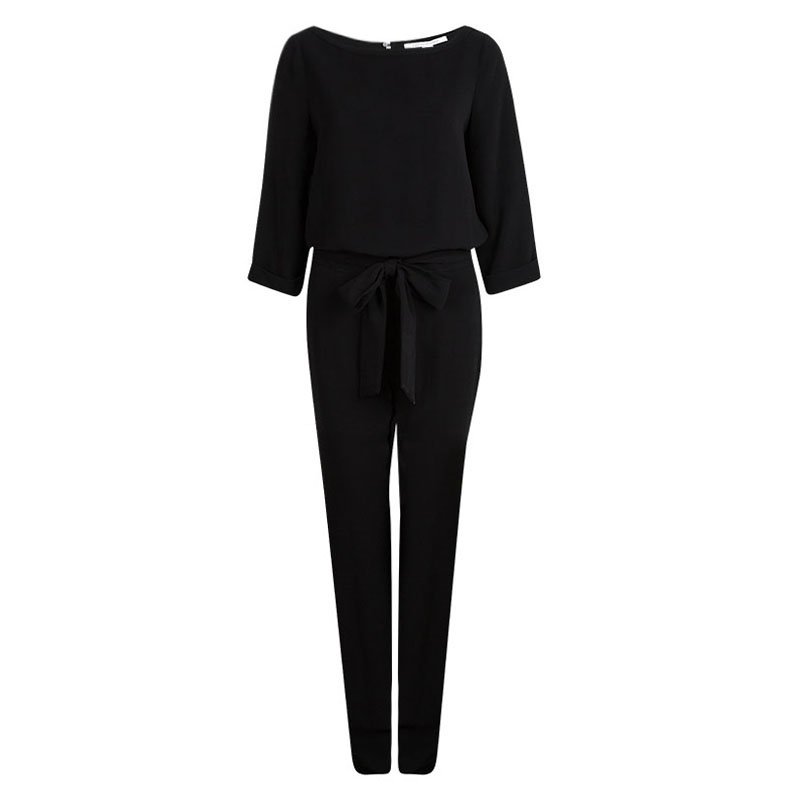 Diane Von Furstenberg Black Long Sleeve Belted Gwynne Jumpsuit S