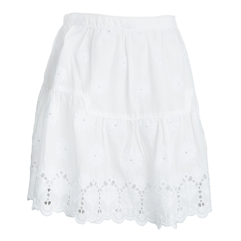 مملوكة مسبقًا Diane Von Furstenberg White Cotton Sadey Eyelet Skirt XS