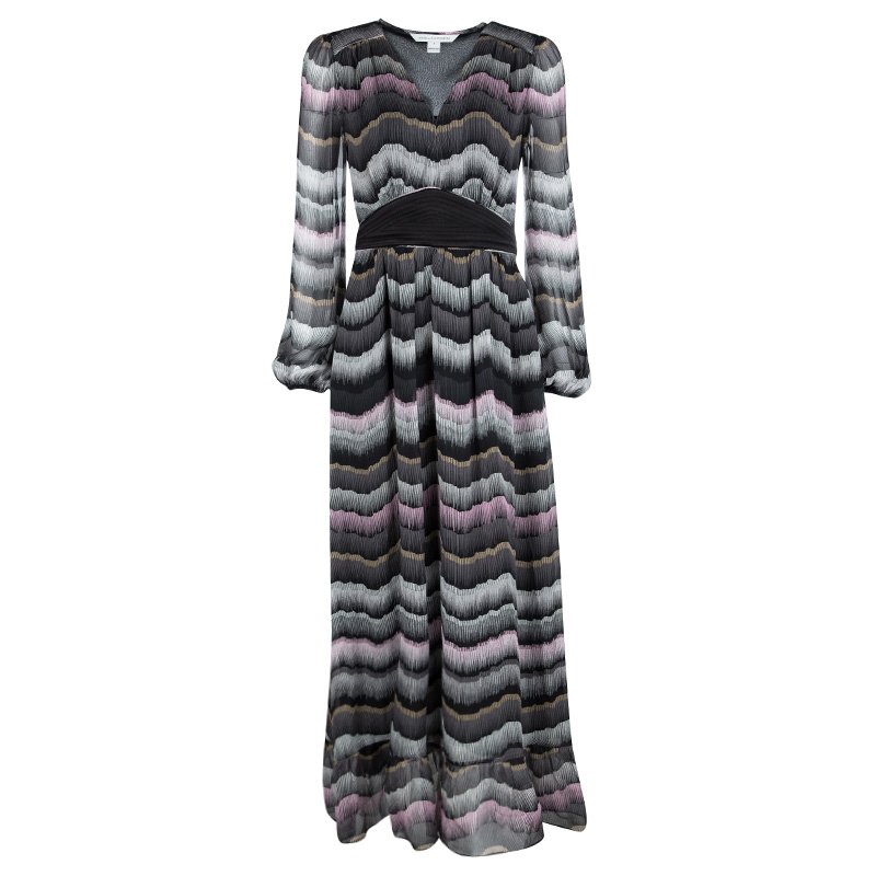 Pre Owned Diane Von Furstenberg Multicolor Printed Silk Lizbeth Maxi Dress S