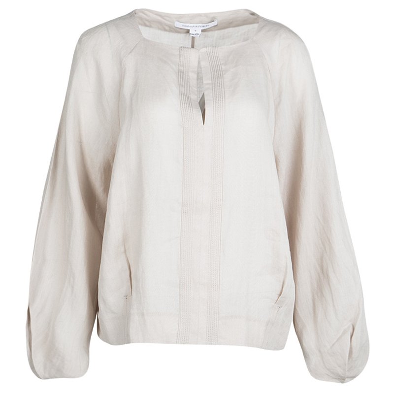 Pre Owned Diane Von Furstenberg New Moon Grey Long Sleeve Elima Blouse L