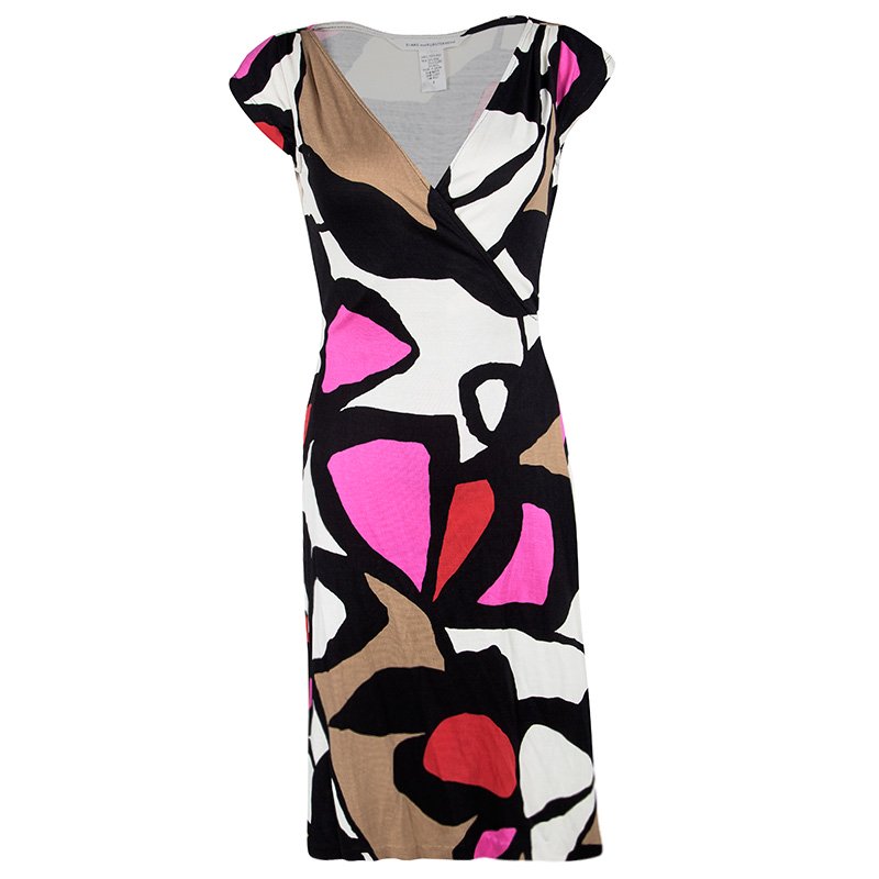 Diane Von Furstenberg Multicolor Printed Silk Abri Wrap Dress M Diane ...