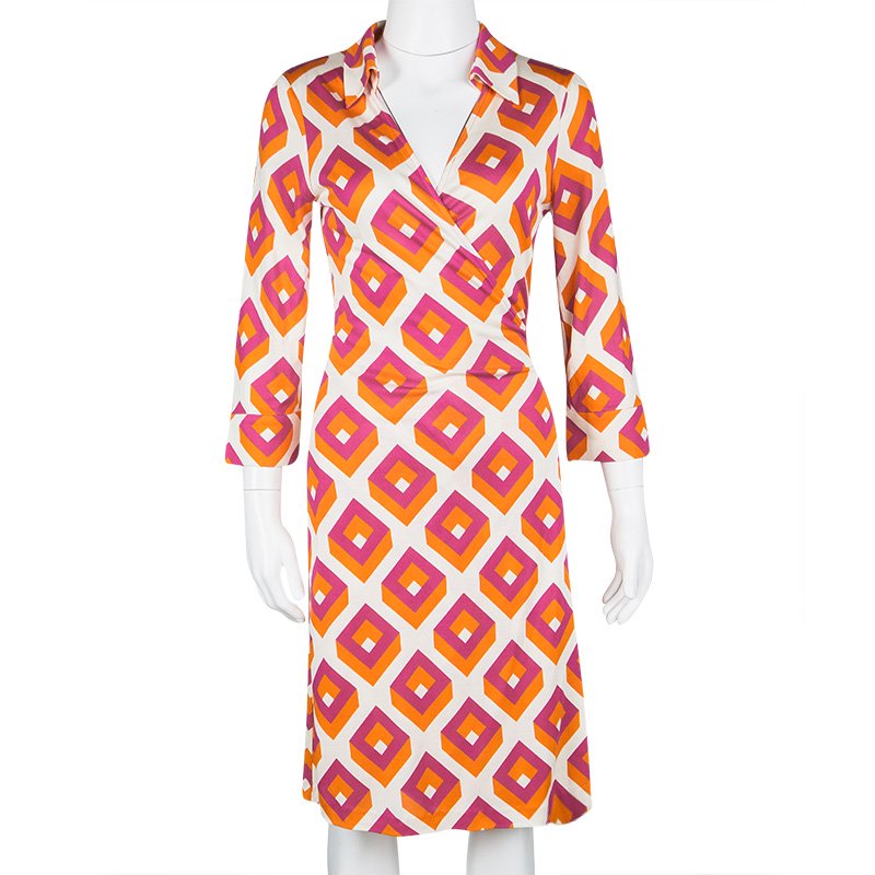 Diane Von Furstenberg Vintage Cube Printed Silk Jersey Justin Wrap Dress L Diane  Von Furstenberg | TLC