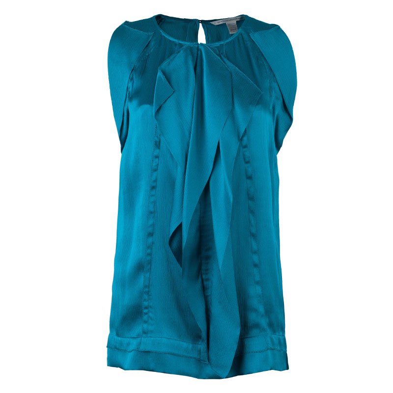 Pre Owned Diane Von Furstenberg Turquoise Silk Ayala Top S