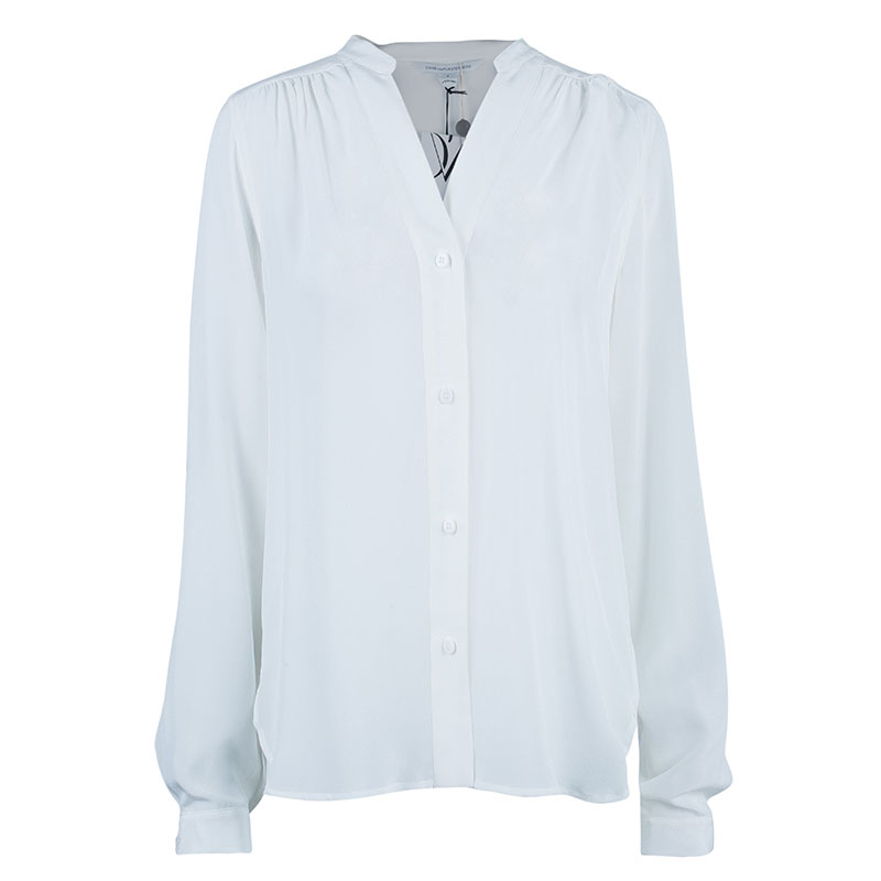 Pre Owned Diane Von Furstenberg White Harlow Blouse M