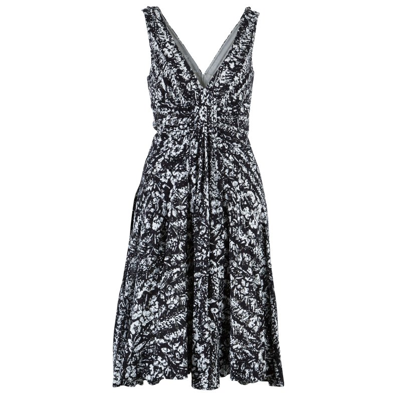 Pre Owned Diane von Furstenberg Monochrome Print Lacie Dress M