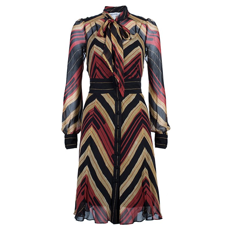Pre Owned Diane Von Furstenberg 'Hannah' Tricolor Dress M