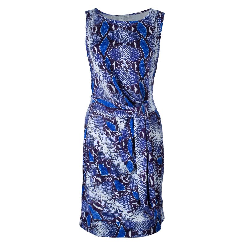 Pre Owned Diane von Furstenberg Blue Snake Print Silk New Della Dress L