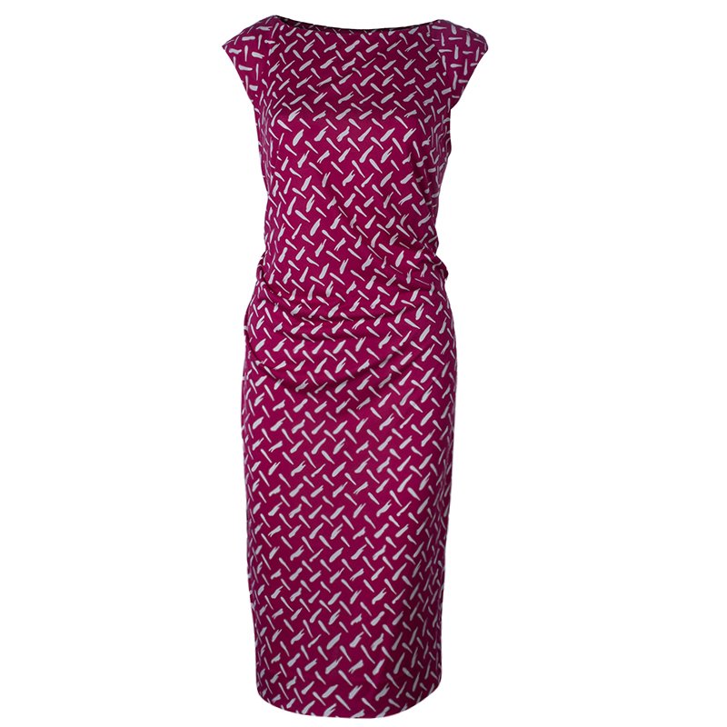 Pre Owned Diane Von Furstenberg Pink Printed Gabi Silk Jersey Dress L