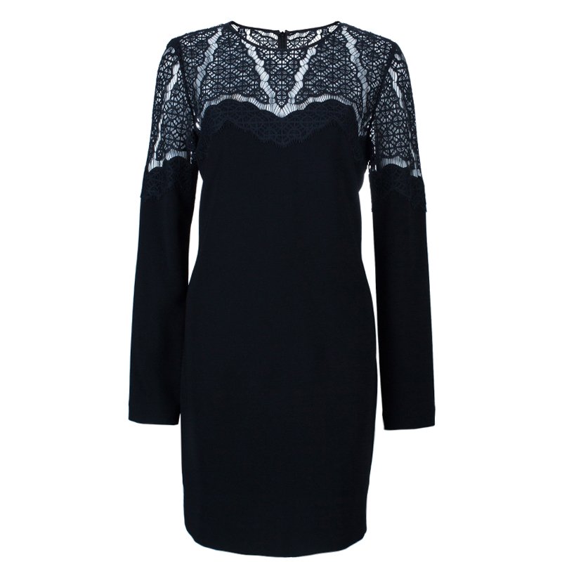 Pre Owned Diane von Furstenberg Black Lace Dahlia Dress L