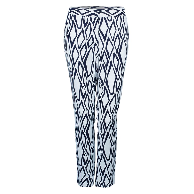 Pre Owned Diane von Furstenberg White Ikat Stamp Genesis Trousers L
