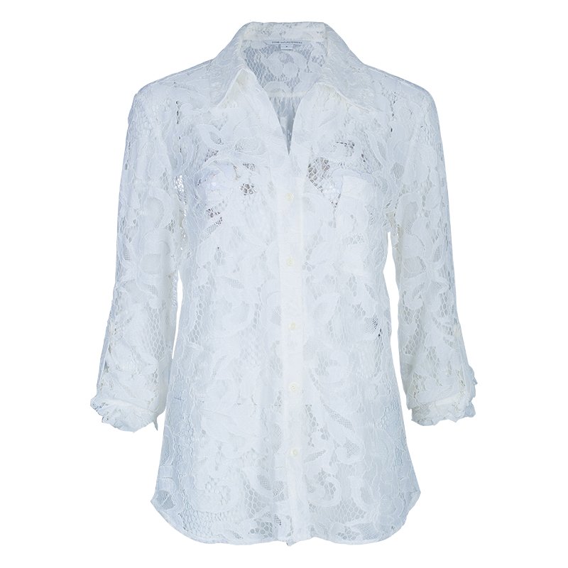 Pre Owned Diane von Furstenberg Lorelei Two White Lace Top M