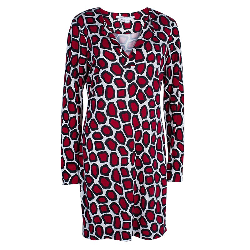 Pre Owned Diane von Furstenberg Vintage Print Long Sleeve Reina Dress L