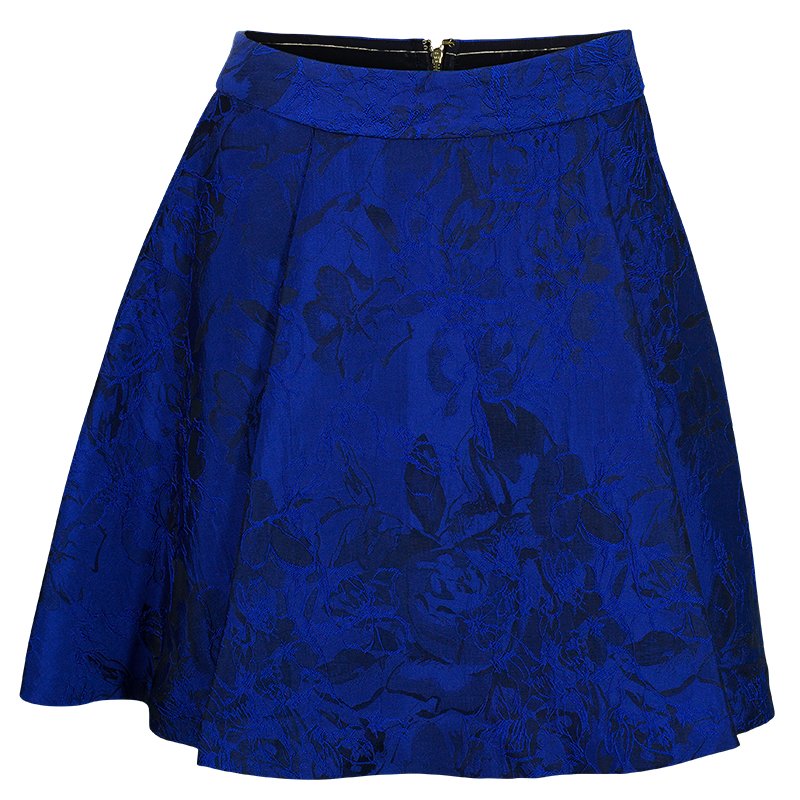 Pre Owned Diane von Furstenberg White/Blue Leopard Print Gemma Skirt XS