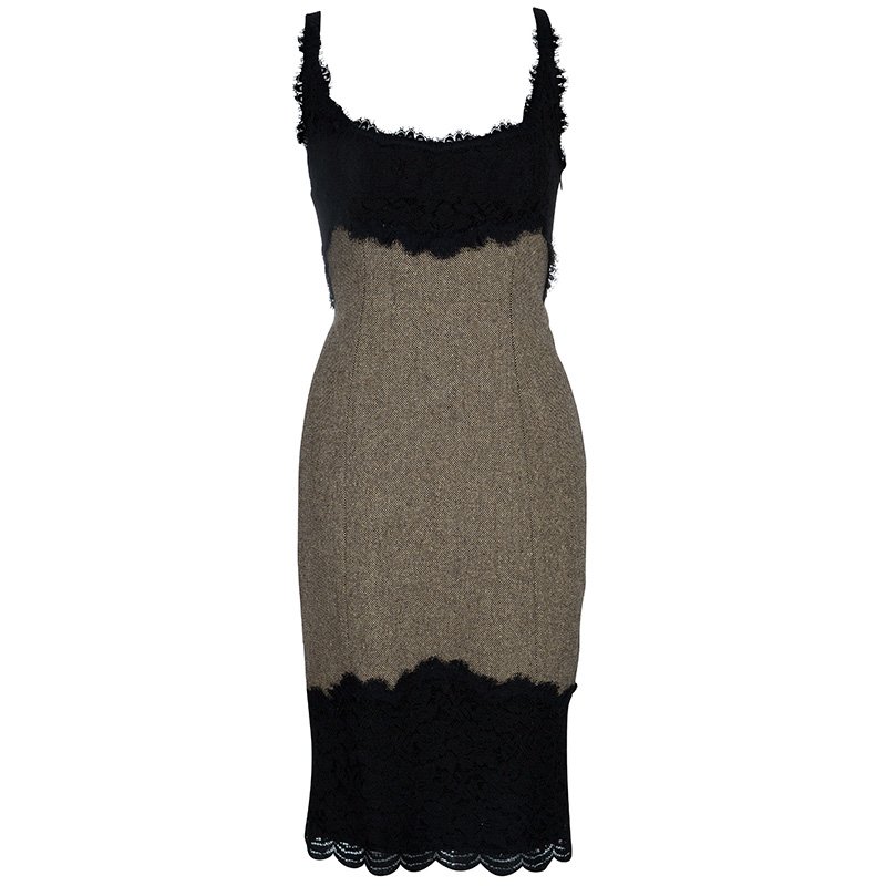 Pre Owned Diane von Furstenberg Tweed Lace Sleeveless Olivette Dress L