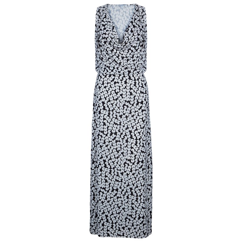 Pre Owned Diane Von Furstenberg Monochrome Gili Print Dress L