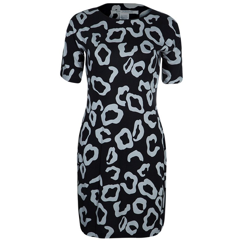 Pre Owned Diane von Furstenberg Black and White Cyrano Dress M