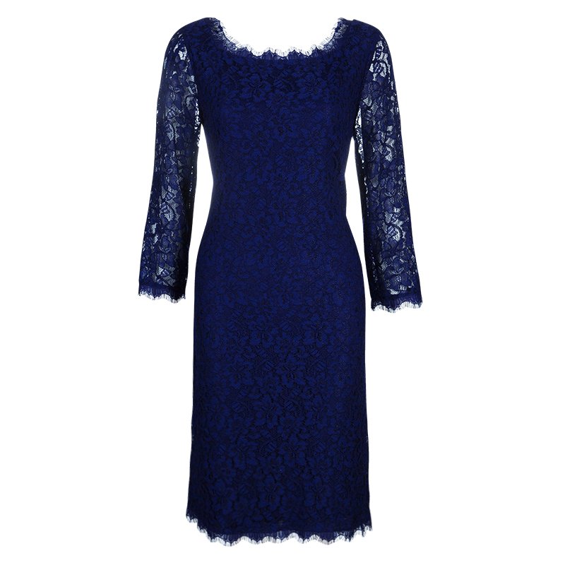 Pre Owned Diane von Furstenberg Blue Zarita Lace Dress L