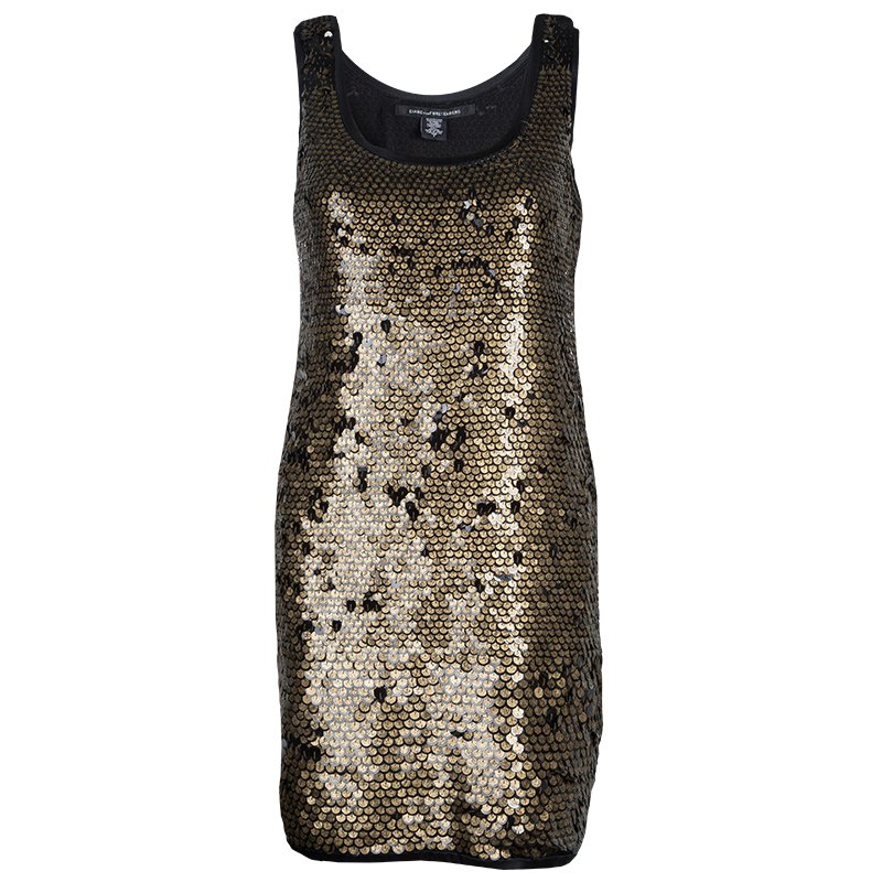 Pre Owned Diane Von Furstenberg Bronze Sequin Chika Dress S