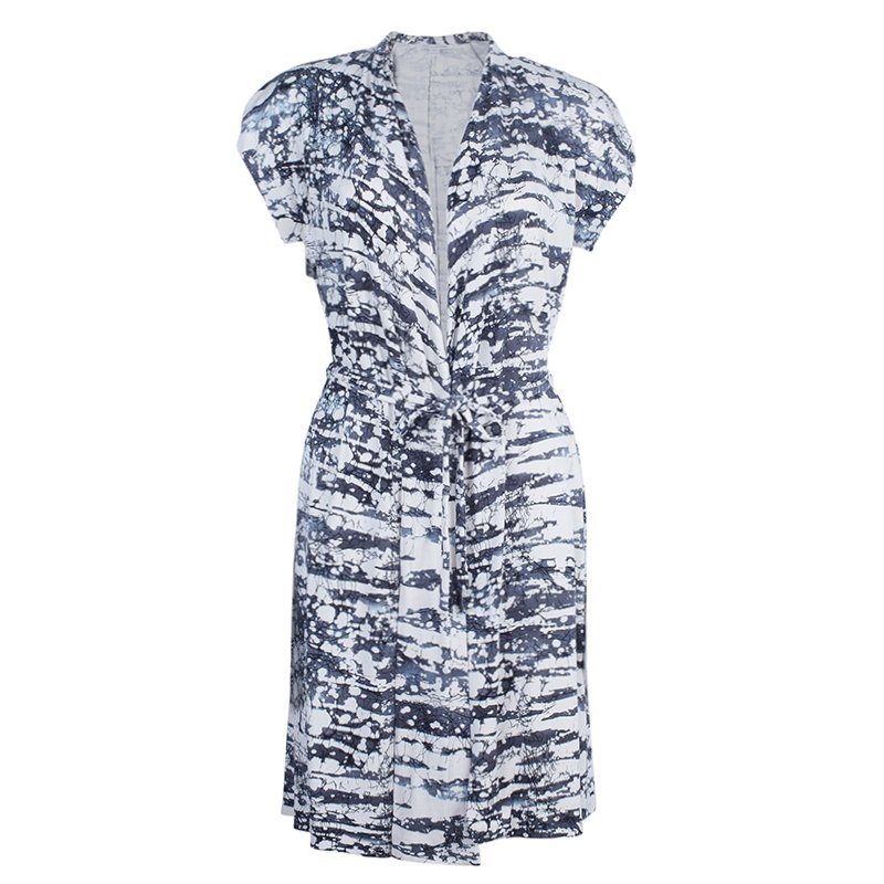 Pre Owned Diane Von Furstenberg Mindy Monochrome Marble Wrap Dress L