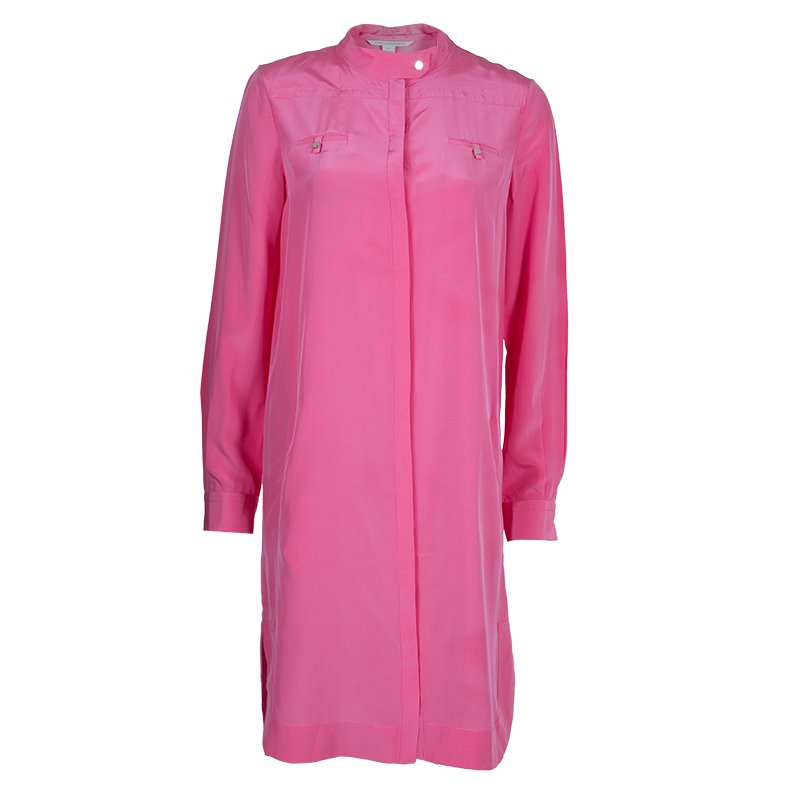 pink silk shirt dress