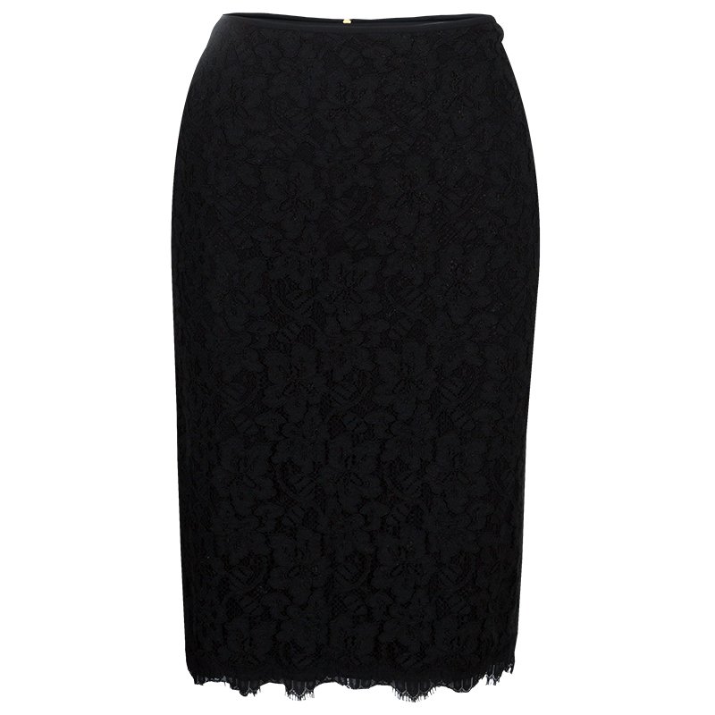 Pre Owned Diane Von Furstenberg Black Lace Scalloped Bottom Scotia Skirt L