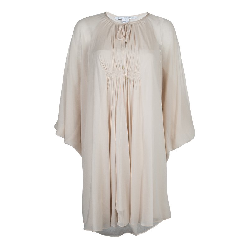 Pre Owned Diane Von Furstenberg Beige Silk New Fleurette Kimono Dress S