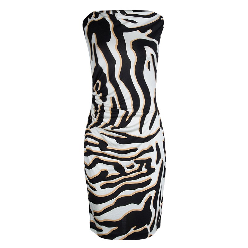 Pre Owned Diane Von Furstenberg Printed Jersey Ruched Glasmary Dress M