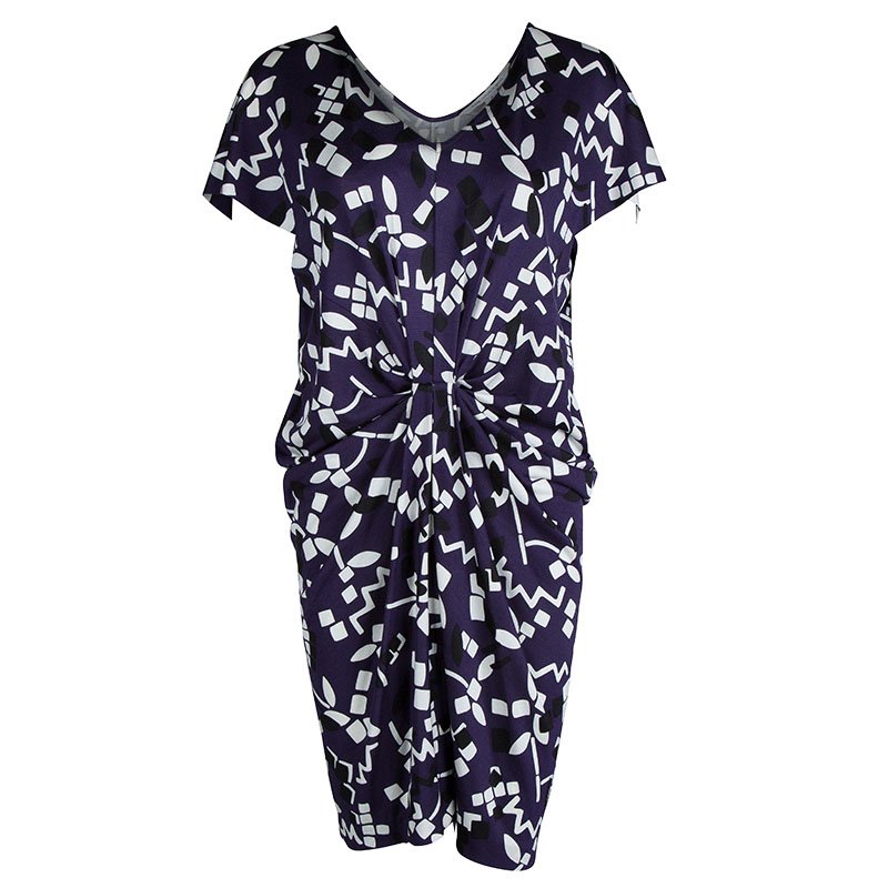 Pre Owned Diane Von Furstenberg Multicolor Printed Silk Jersey Draped Nobuko Dress M