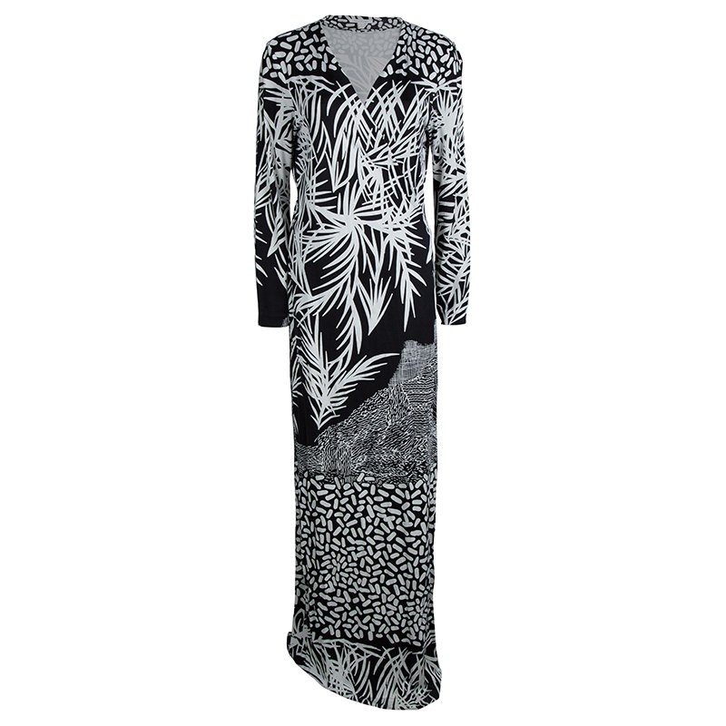 Pre Owned Diane Von Furstenberg Monochrome Printed Silk Jersey Georgina Wrap Dress XL