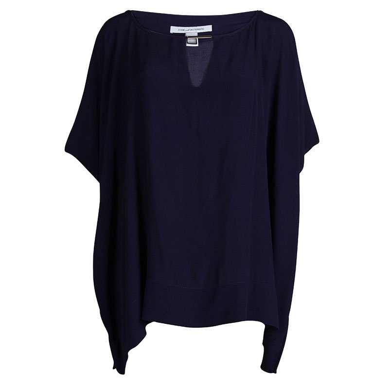 Pre Owned Diane von Furstenberg Navy Blue Oversized Beonica Top S 