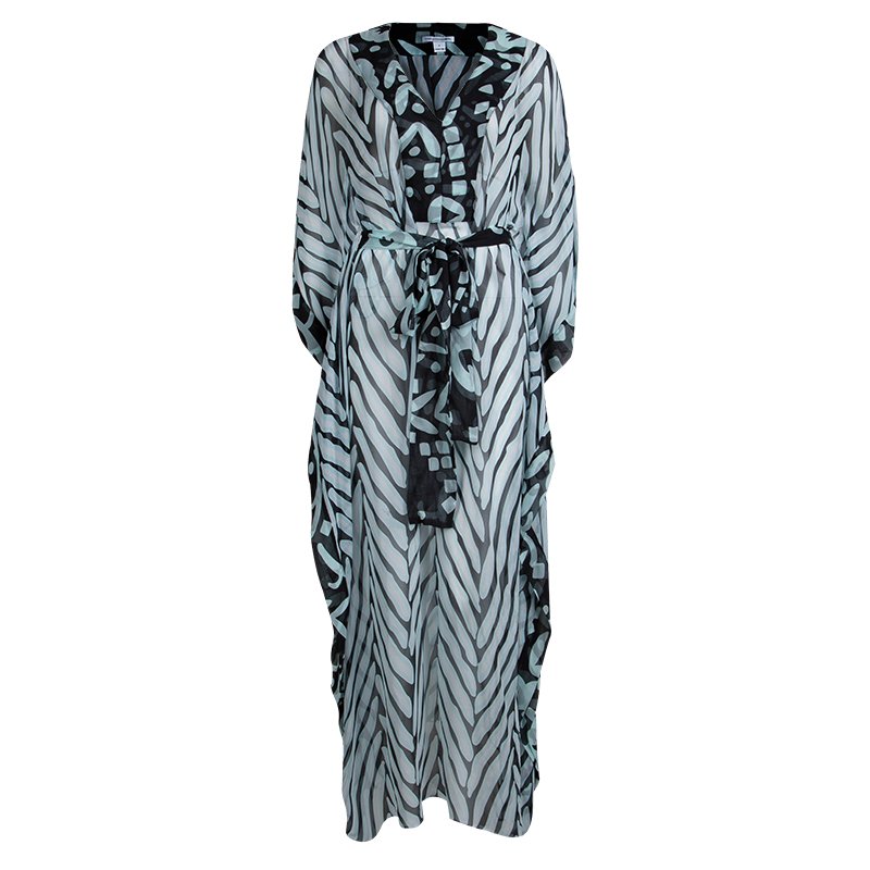 Pre Owned Diane von Furstenberg Multicolor Printed Silk Belted Nannushka Kaftan S