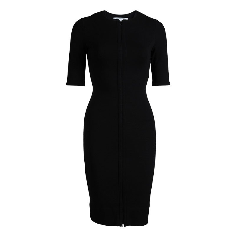Pre Owned Diane von Furstenberg Black Knit Saturn Sheath Dress XS