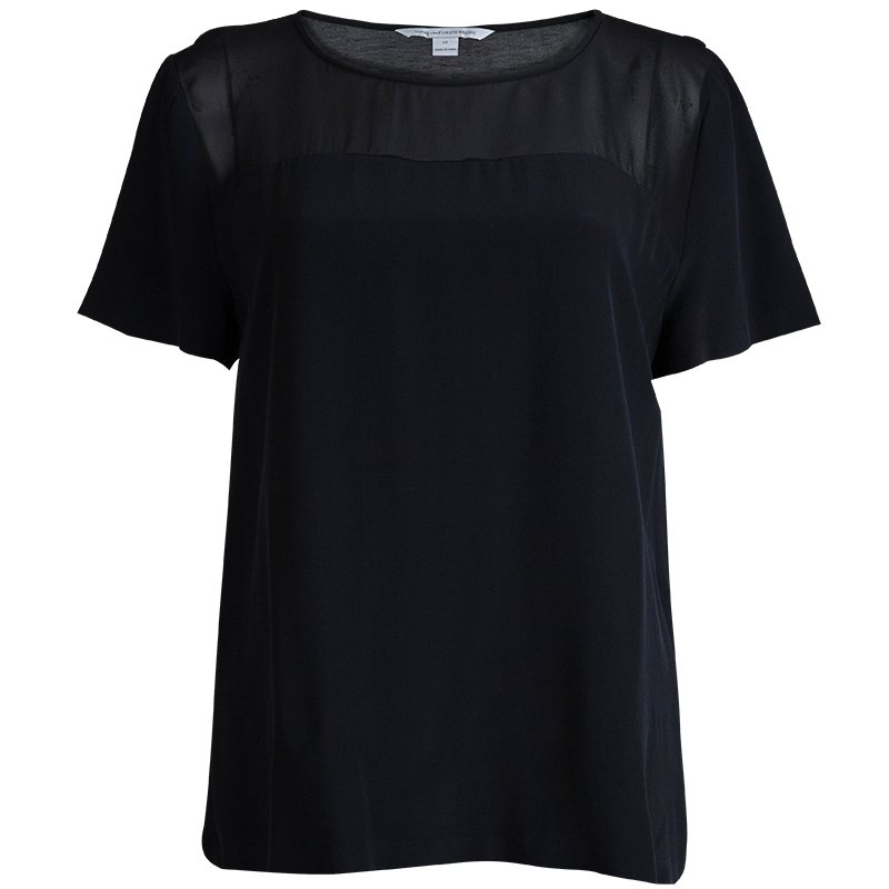 Pre Owned Diane von Furstenberg Black Silk Angela Top XL