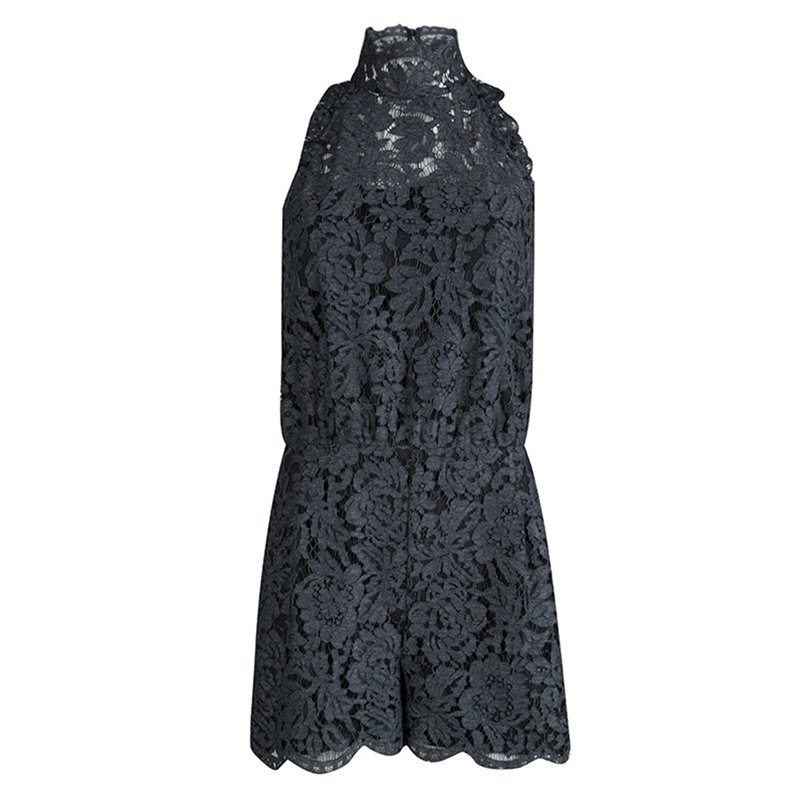 Diane von Furstenberg Grey Lace Sleeveless Jemmie Romper XS