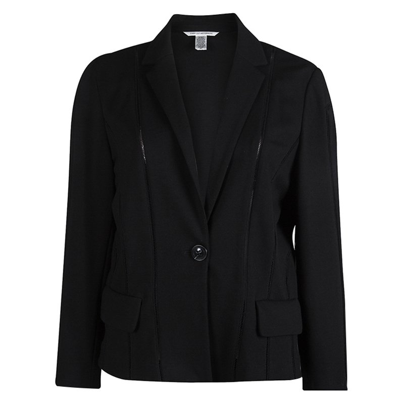 Pre Owned Diane Von Furstenberg Black Knit Jica Jacket XL