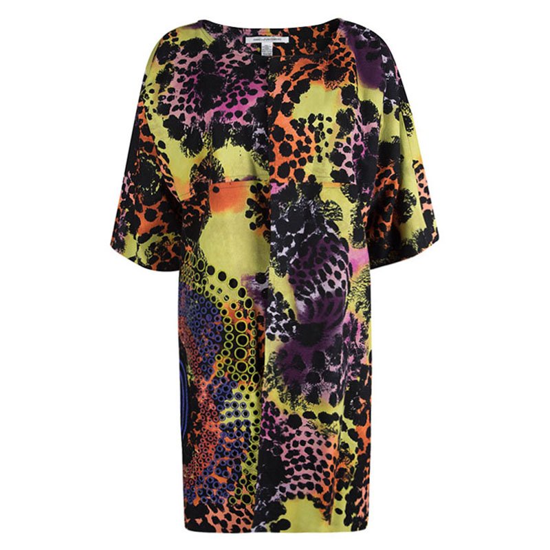 Pre Owned Diane Von Furstenberg Multicolor Printed Cutout Embroidery Detail Vintar Jacket XL