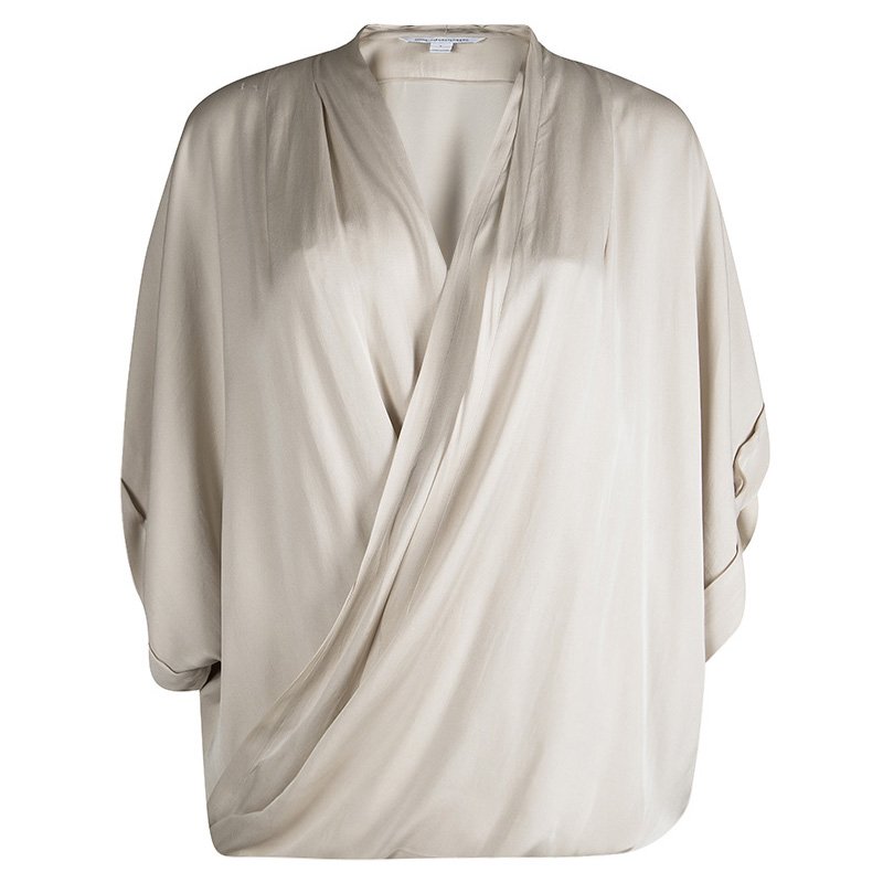 Pre Owned Diane Von Furstenberg Beige Silk Clean Keiko Draped Top L