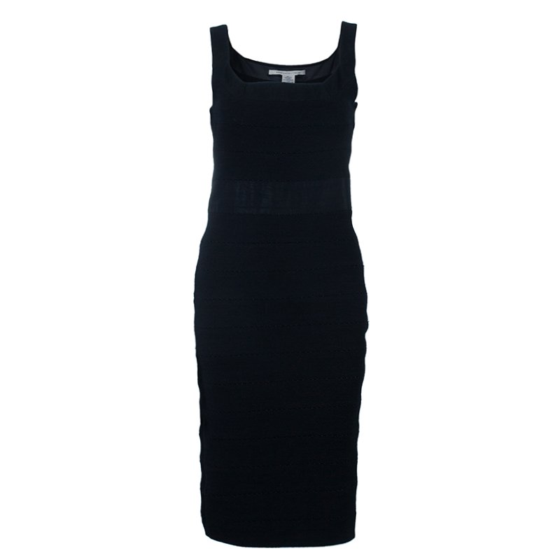 Pre Owned Diane Von Furstenberg Black Stitches Bandage Dress M