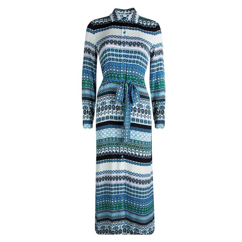 Pre Owned Diane Von Furstenberg Multicolor Printed Silk Button Front Amina Maxi Dress XS