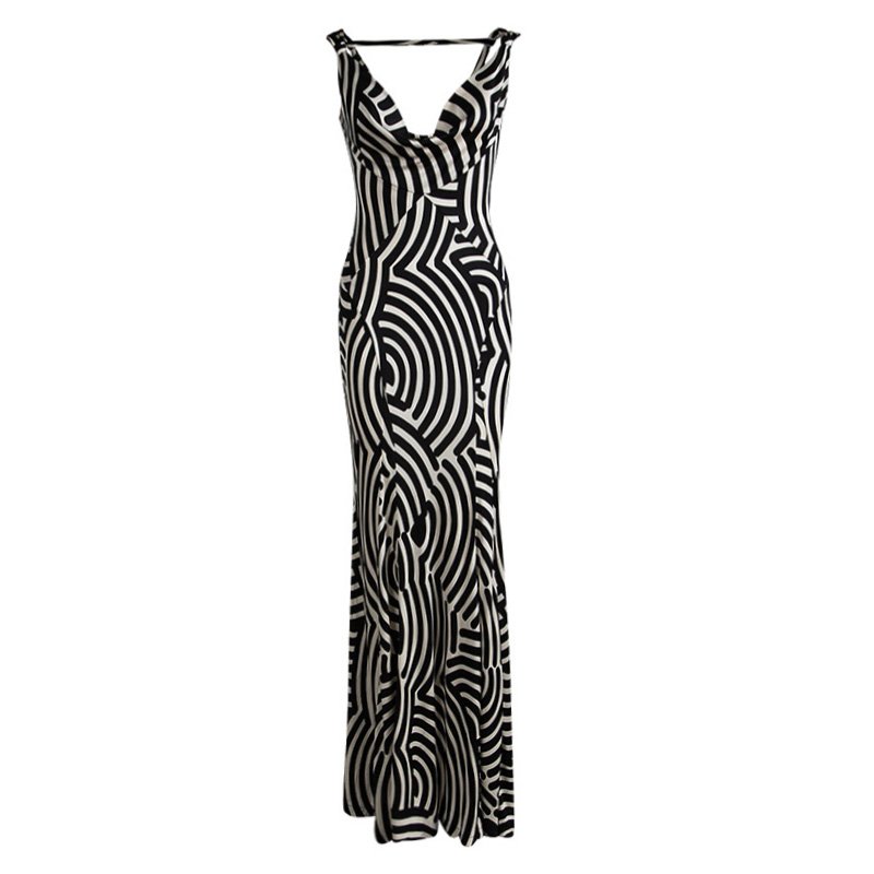 Pre Owned Diane Von Furstenberg Monochrome Rainbow Room Talon Maxi Dress M