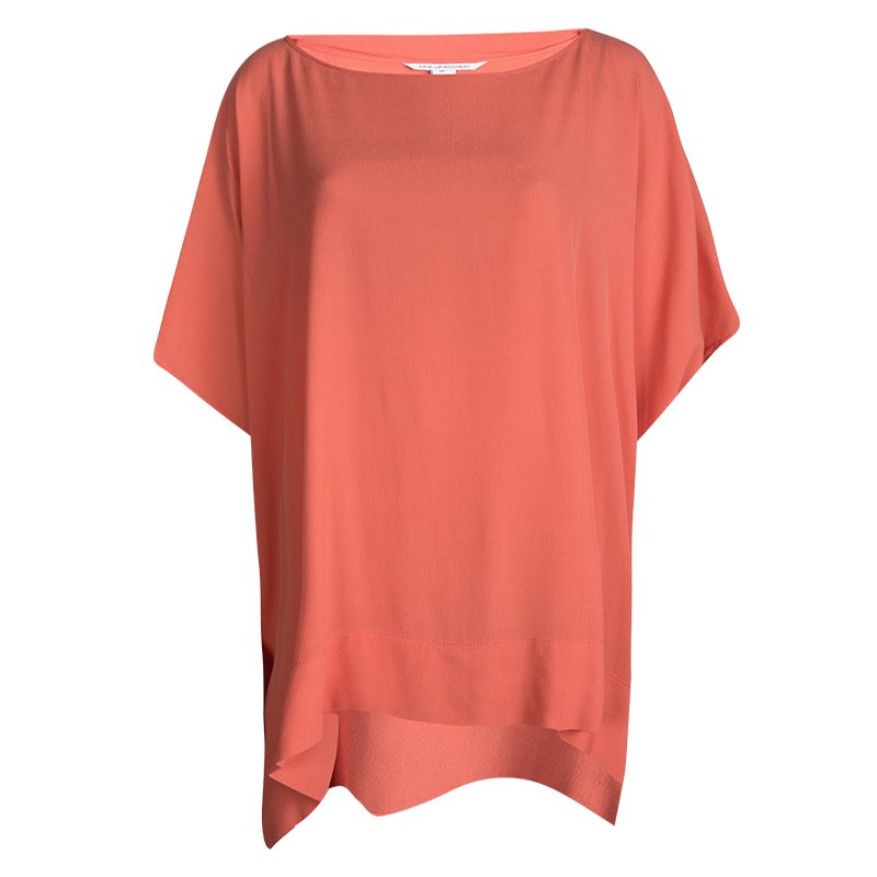 Pre Owned Diane Von Furstenberg Orange Crepe New Hanky Kimono Top M/L