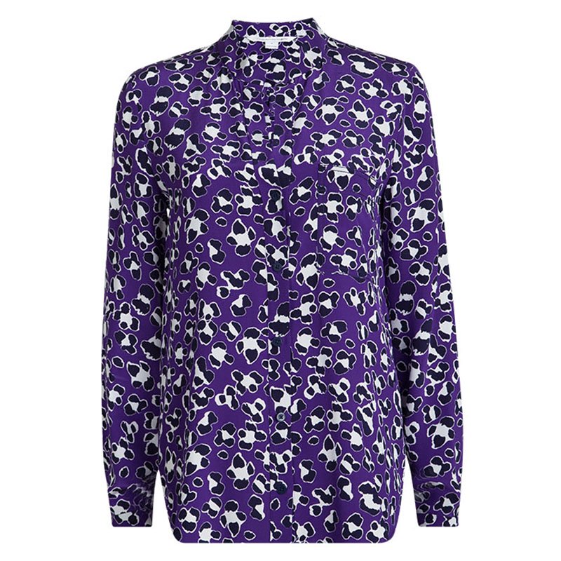 Pre Owned Diane Von Furstenberg Purple Printed Silk Long Sleeve Gilmore Blouse M
