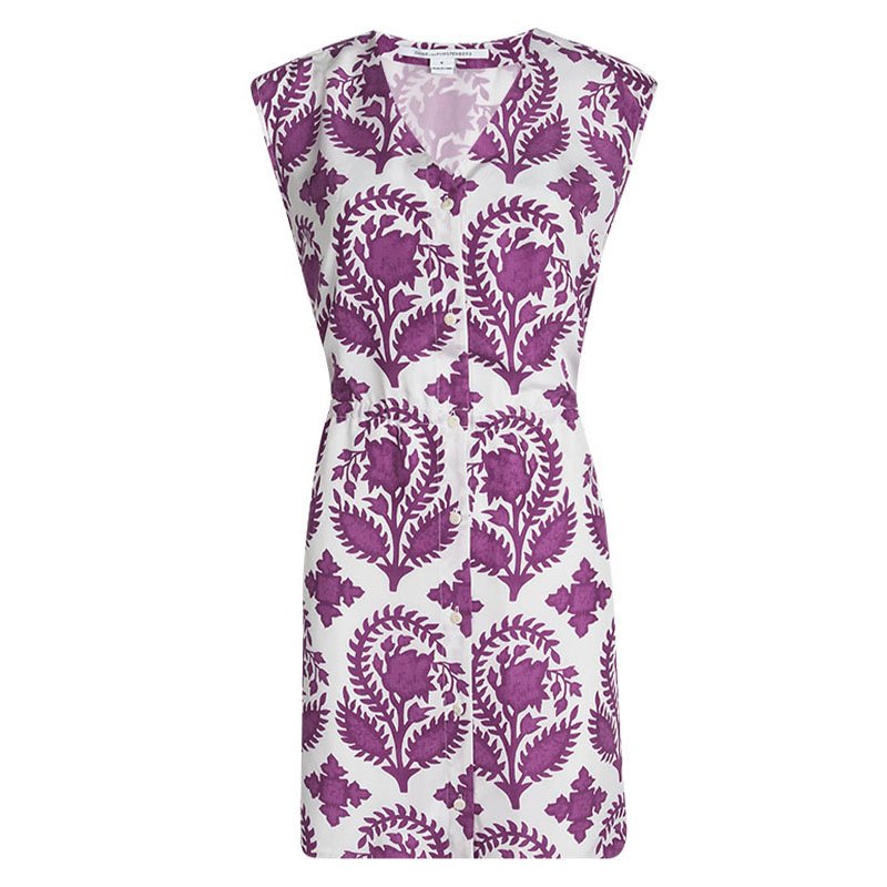 Pre Owned Diane Von Furstenberg Lilac Floral Printed Silk Habotai Dress M