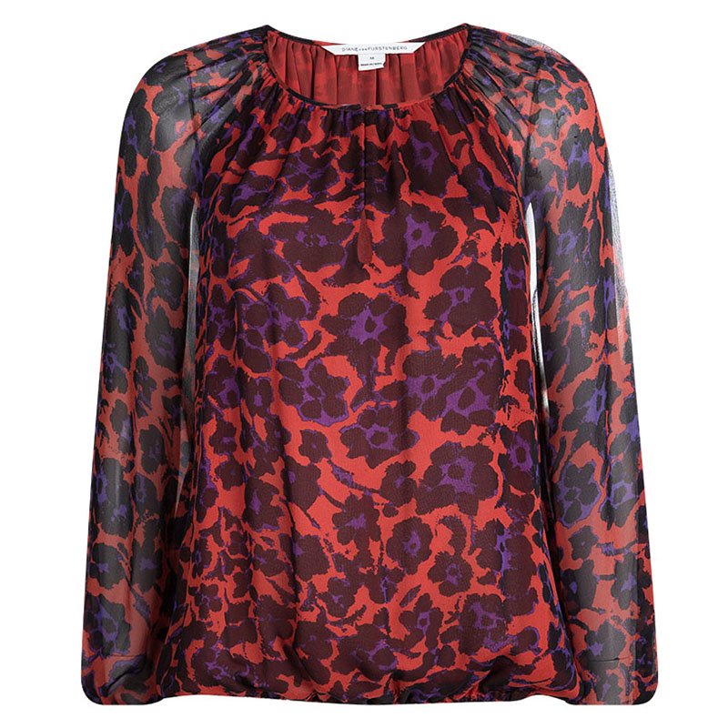 Pre Owned Diane Von Furstenberg Multicolor Printed Silk Hathaway Blouse M