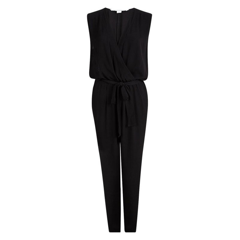 Diane Von Furstenberg Black Rawena Tie Detail Sleeveless Jumpsuit M