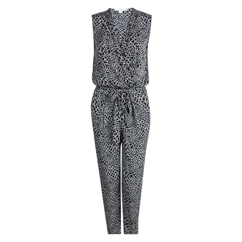 Diane Von Furstenberg Rawena Monochrome Printed Silk Jumpsuit M