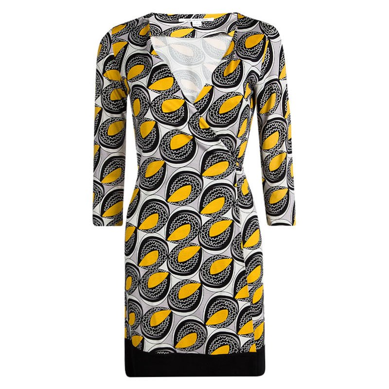 Pre Owned Diane Von Furstenberg Multicolor Printed Silk Jersey Naoki Wrap Dress S