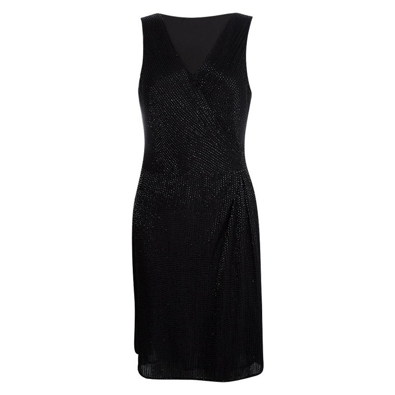 Pre Owned Diane Von Furstenberg Black Bead Embellished Lyndsey Faux-Wrap Dress S